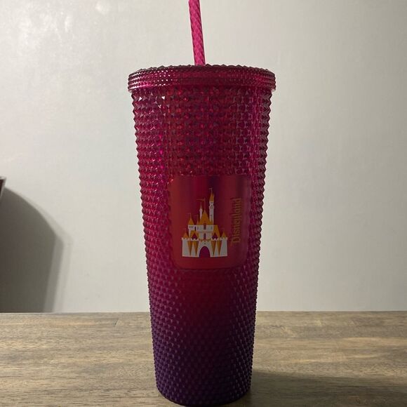 NWT-Starbucks Disneyland Castle Hot Pink Ombre Spiky Studded Cold Cup 24oz.Venti - Picture 2 of 7